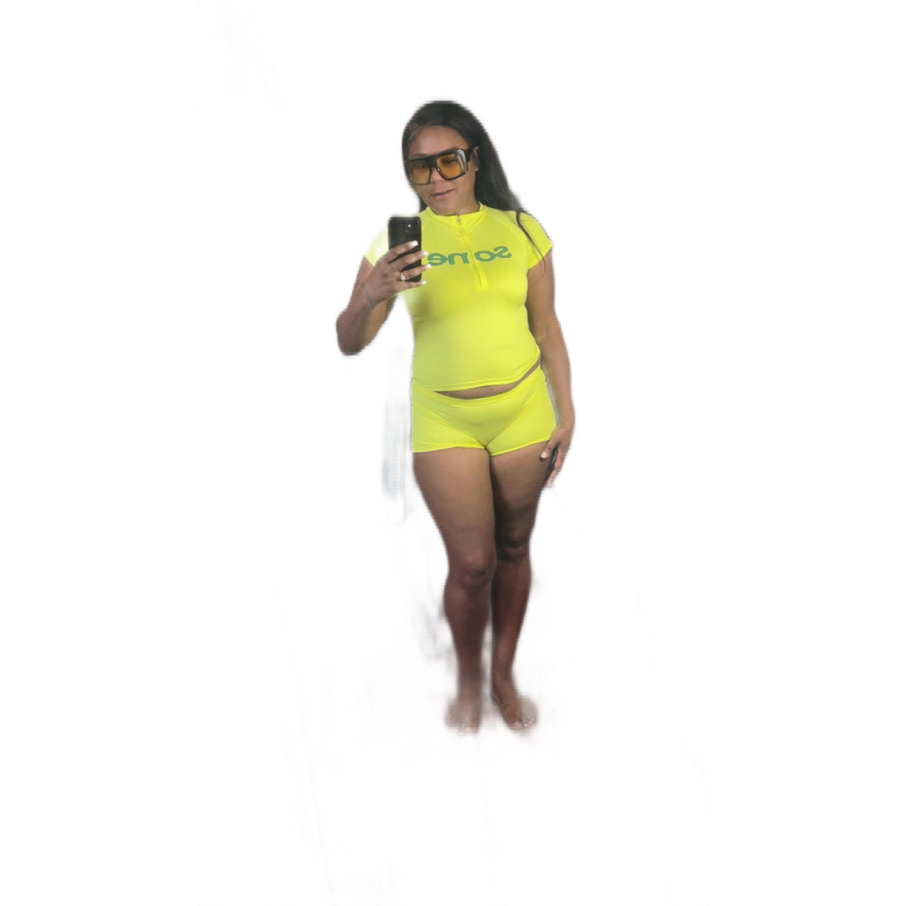 Yellow Some Body Shorts Set