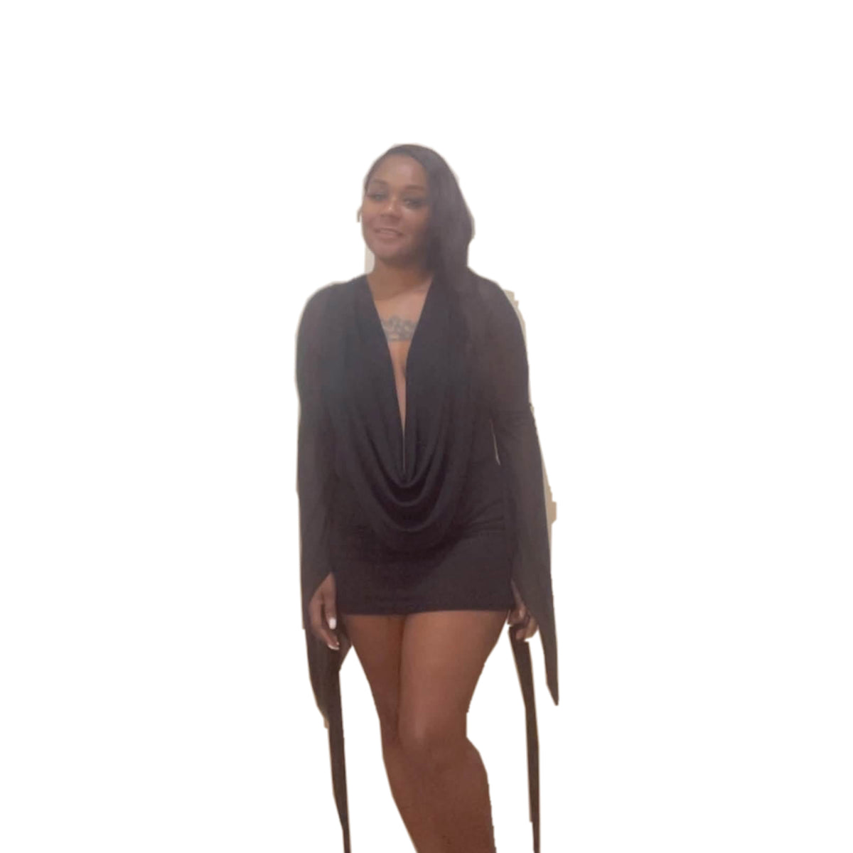 Deep V Neck Backless Sheer Dress