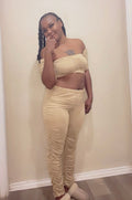 Off Shoulder Cropped Stacked Pants Sets