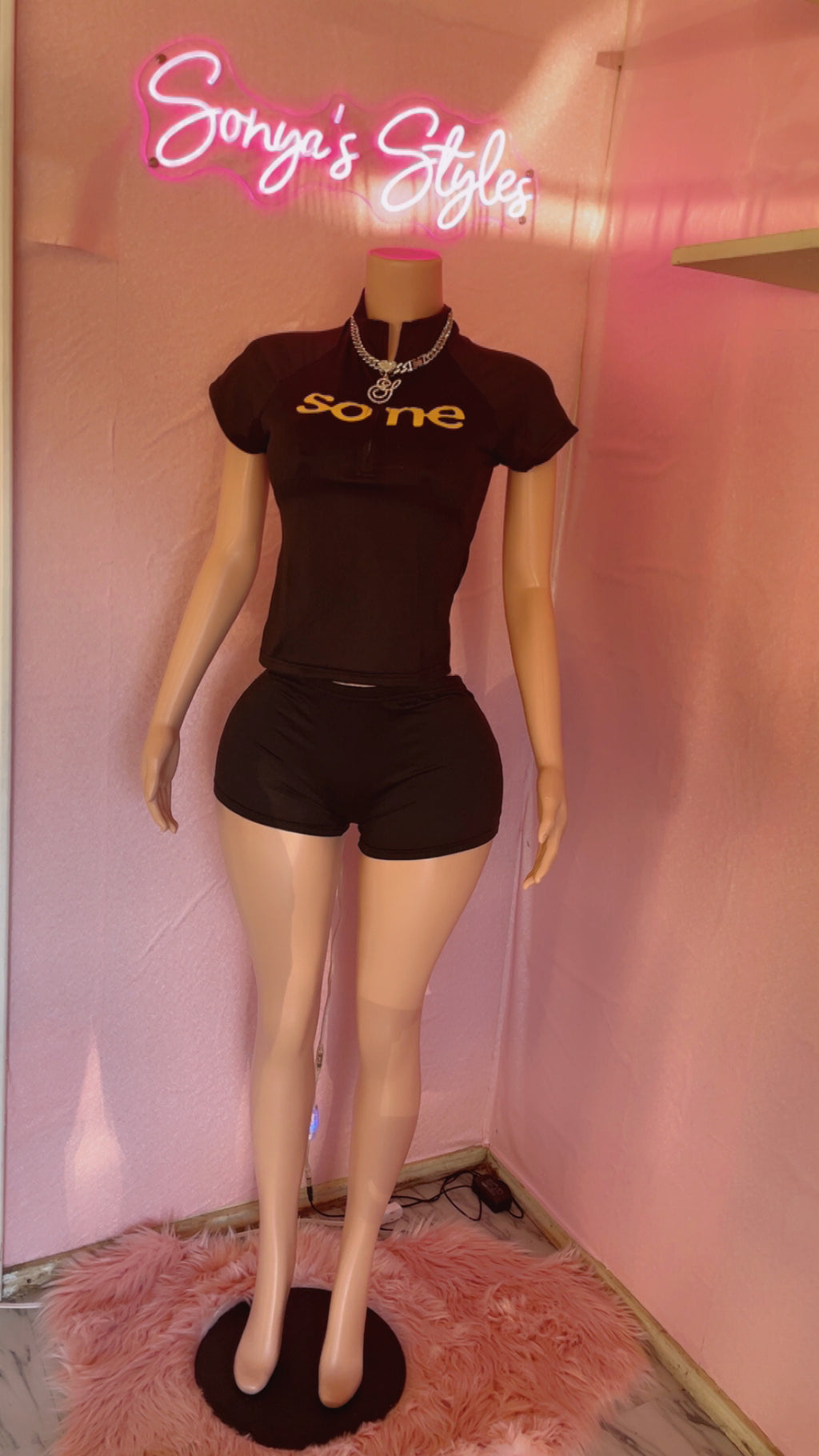 Some Body Solid Black Short Set + Yellow Letters