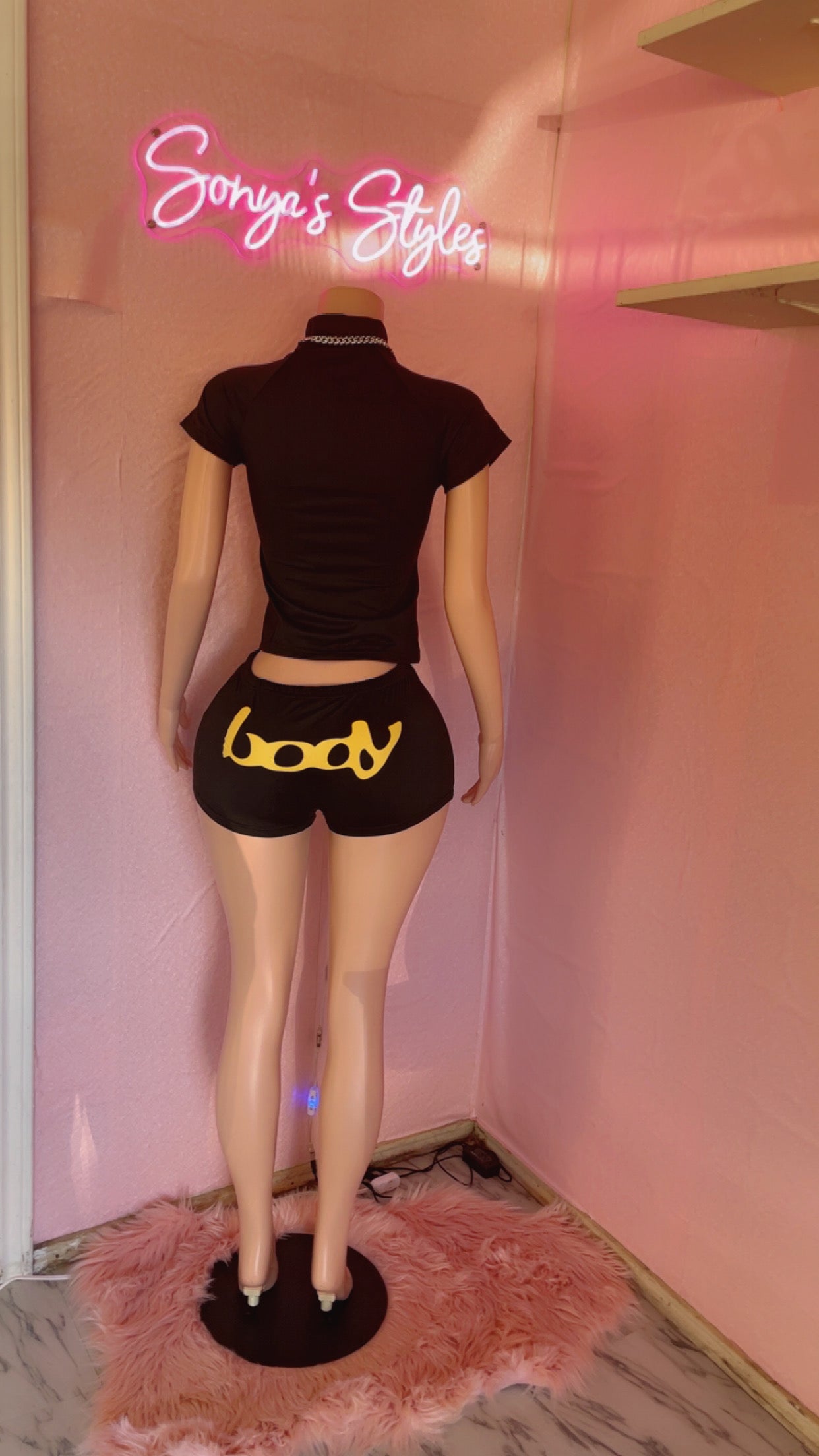 Some Body Solid Black Short Set + Yellow Letters