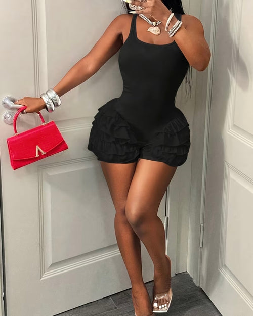 Black Ruffles Romper Playsuit