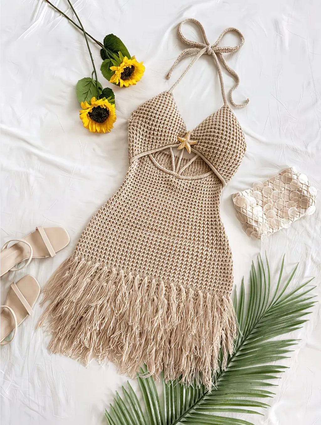 Khaki Halter Beach Dress