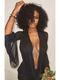Deep V Neck Backless Sheer Mini Dress