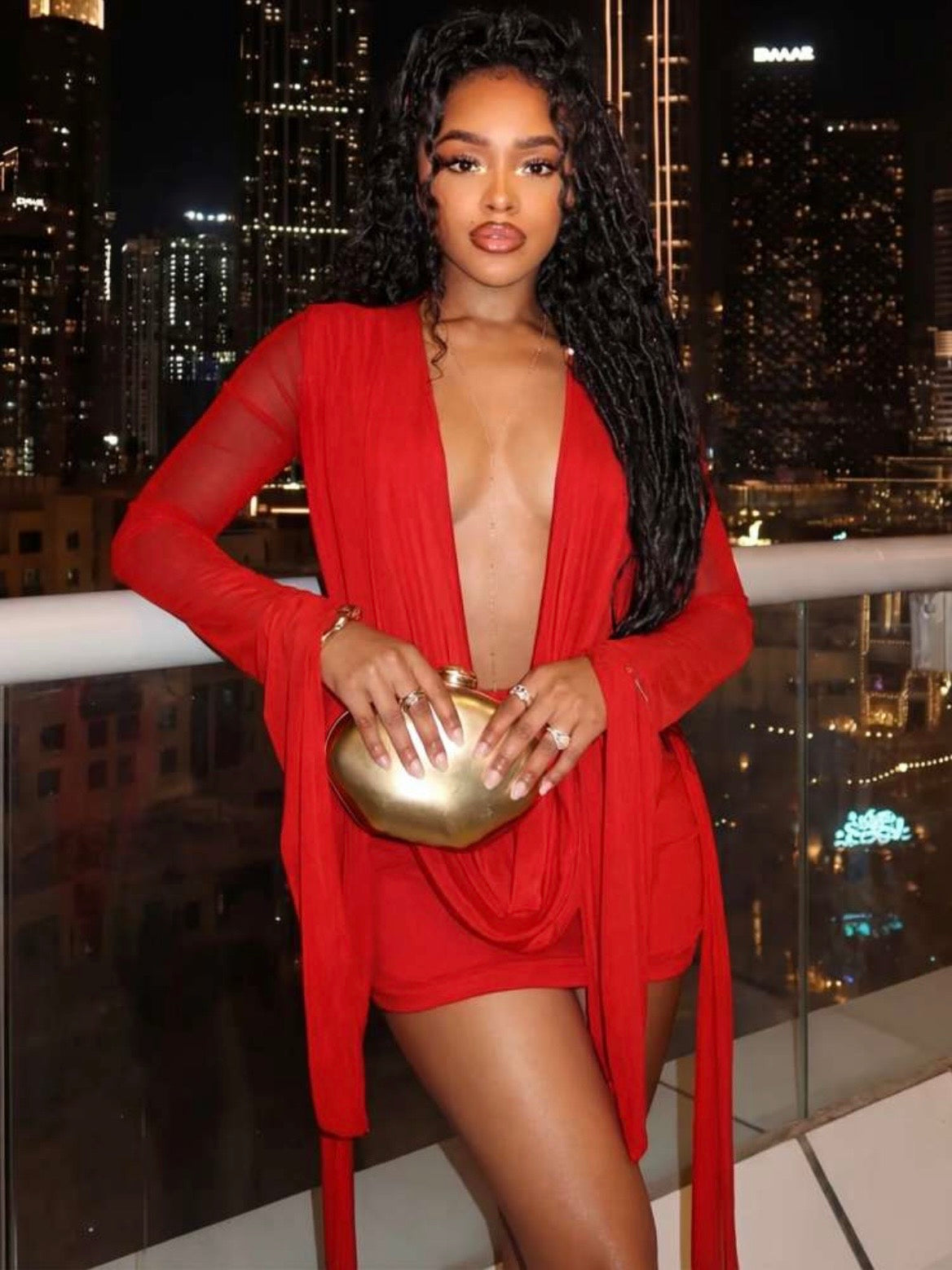 Deep V Neck Backless Sheer Mini Dress